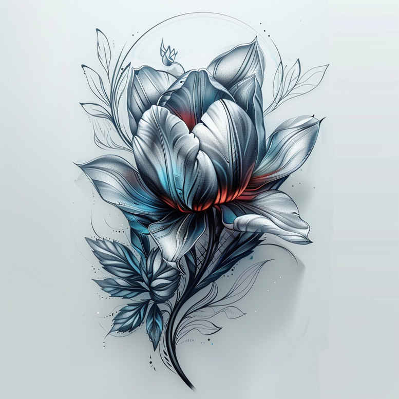 flower-nature-tattoo – tattoo design ideas free ai generated – neotraditional-refined-lines – for-abdomen – Gallery: other-flowers-inkby-ai