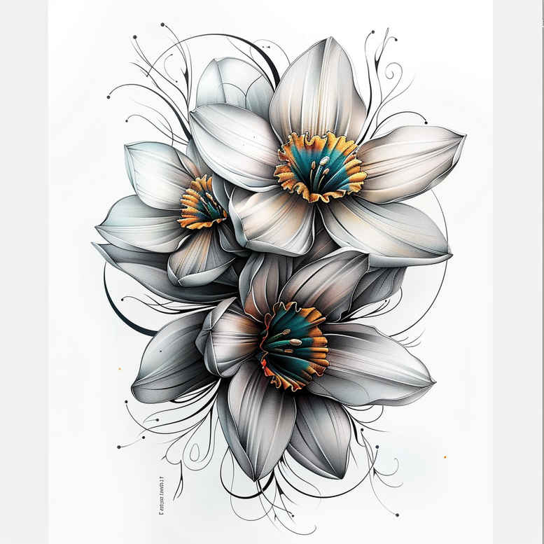 flower-outline-tattoo – tattoo design ideas free ai generated – realism-light-reflections – for-behind-ear – Gallery: other-flowers-inkby-ai