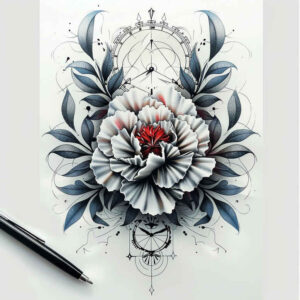 flower-pattern-tattoo – tattoo design ideas free ai generated – surrealism-floating-elements – for-upper-back – Gallery: other-flowers-inkby-ai