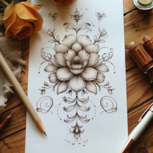 flower-silhouette-tattoo – tattoo design ideas free ai generated – neotraditional-expressive-lines – for-inner-arm – Gallery: other-flowers-inkby-ai