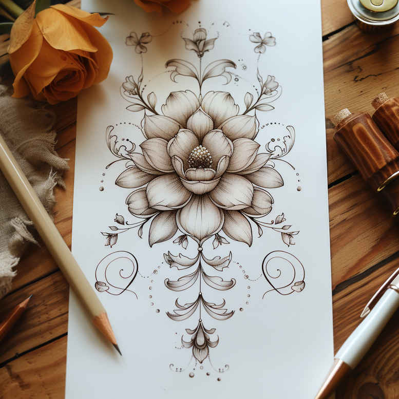 flower-silhouette-tattoo – tattoo design ideas free ai generated – neotraditional-expressive-lines – for-inner-arm – Gallery: other-flowers-inkby-ai
