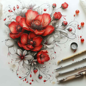 flower-silhouette-tattoo – tattoo design ideas free ai generated – surrealism-enigmatic – for-chest – Gallery: other-flowers-inkby-ai