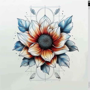 flower-talisman-tattoo – tattoo design ideas free ai generated – neotraditional-clean-fill – for-thigh – Gallery: other-flowers-inkby-ai