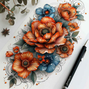 flower-talisman-tattoo – tattoo design ideas free ai generated – surrealism-fantastical-elements – for-stomach – Gallery: other-flowers-inkby-ai