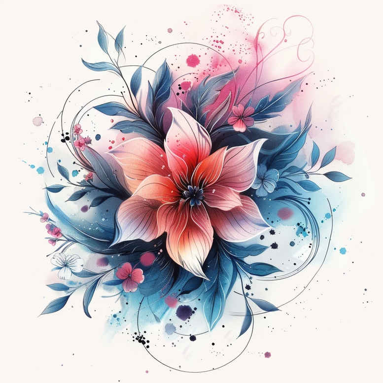 flowers-and-energy – tattoo design ideas free ai generated – neotraditional-bold-texture – for-upper-chest – Gallery: other-flowers-inkby-ai