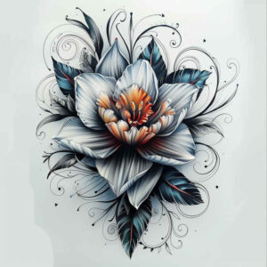 flowers-and-light – tattoo design ideas free ai generated – surrealism-ethereal-glow – for-lower-leg – Gallery: other-flowers-inkby-ai