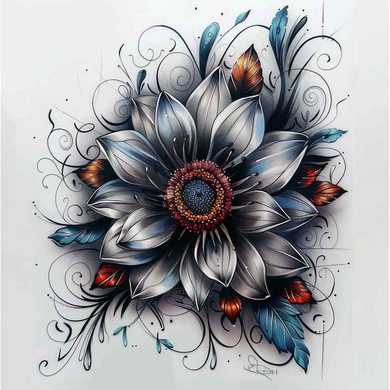 flowers-and-light – tattoo design ideas free ai generated – surrealism-unreal-light – for-upper-thigh – Gallery: other-flowers-inkby-ai