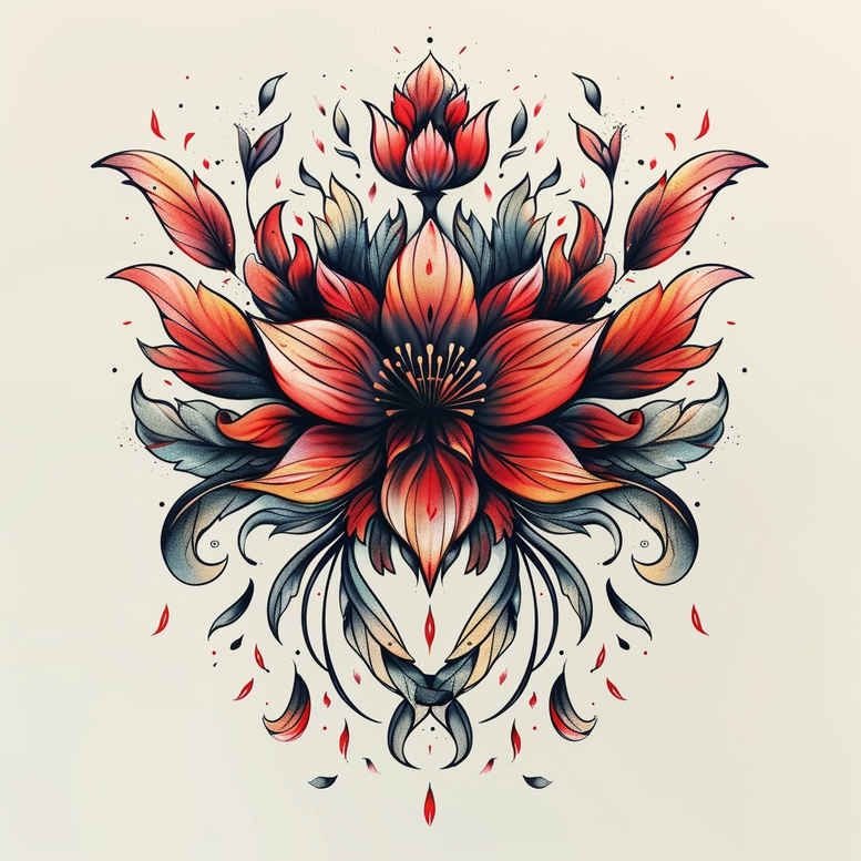 flowers-and-symbolism – tattoo design ideas free ai generated – realism-illustrative-style – for-knee – Gallery: other-flowers-inkby-ai