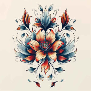 flowers-in-neotraditional-style – tattoo design ideas free ai generated – neotraditional-layered-inks – for-sternum – Gallery: other-flowers-inkby-ai
