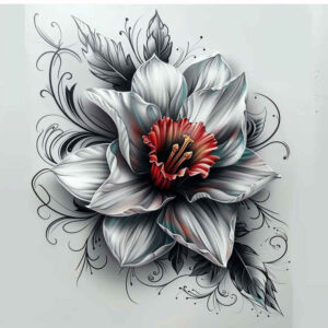 flowers – tattoo design ideas free ai generated – surrealism-ghostly-shapes – for-lower-leg – Gallery: other-flowers-inkby-ai