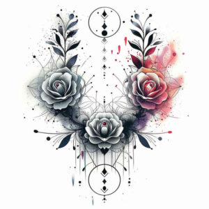 flowers-tattoo – tattoo design ideas free ai generated – neotraditional-defined-outlines – for-lower-thigh – Gallery: other-flowers-inkby-ai