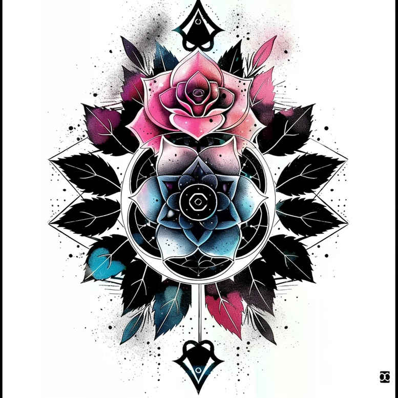 flowers-tattoo – tattoo design ideas free ai generated – surrealism-symbolism – for-lower-back – Gallery: other-flowers-inkby-ai