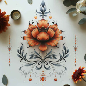 flowers-with-contour – tattoo design ideas free ai generated – realism-tonal-depth – for-back – Gallery: other-flowers-inkby-ai