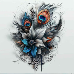 flowers-with-contour – tattoo design ideas free ai generated – surrealism-esoteric – for-shin – Gallery: other-flowers-inkby-ai