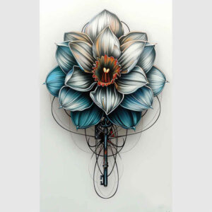 flowers-with-dots – tattoo design ideas free ai generated – neotraditional-enhanced-color – for-lower-chest – Gallery: other-flowers-inkby-ai