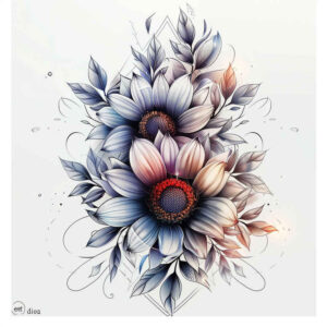 flowers-with-dots – tattoo design ideas free ai generated – neotraditional-vivid-detail – for-shoulder-blade – Gallery: other-flowers-inkby-ai