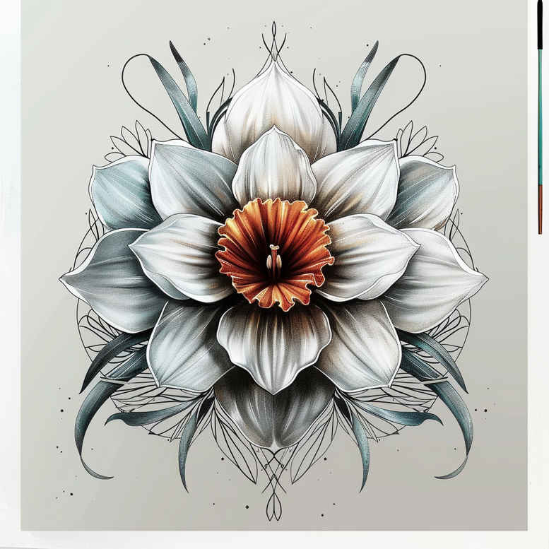 flowers-with-dots – tattoo design ideas free ai generated – realism-clean-background – for-ribs – Gallery: other-flowers-inkby-ai