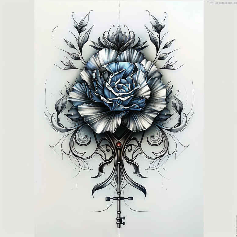 flowers-with-expression – tattoo design ideas free ai generated – surrealism-illusionary – for-lower-chest – Gallery: other-flowers-inkby-ai