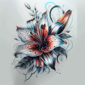 flowers-with-feathers – tattoo design ideas free ai generated – realism-contour-shading – for-forearm – Gallery: other-flowers-inkby-ai