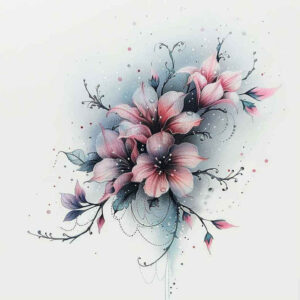 flowers-with-feathers – tattoo design ideas free ai generated – realism-rich-blacks – for-upper-thigh – Gallery: other-flowers-inkby-ai