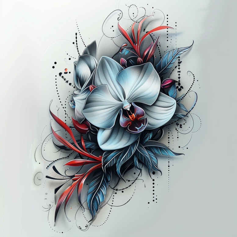 flowers-with-feathers – tattoo design ideas free ai generated – surrealism-ethereal-textures – for-upper-shoulder – Gallery: other-flowers-inkby-ai