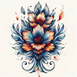 flowers-with-geometric-pattern – tattoo design ideas free ai generated – surrealism-fantastical – for-elbow – Gallery: other-flowers-inkby-ai