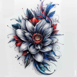 flowers-with-lines – tattoo design ideas free ai generated – neotraditional-bold-outline – for-chest – Gallery: other-flowers-inkby-ai