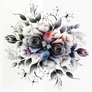 flowers-with-lines – tattoo design ideas free ai generated – neotraditional-vibrant-palette – for-lower-leg – Gallery: other-flowers-inkby-ai