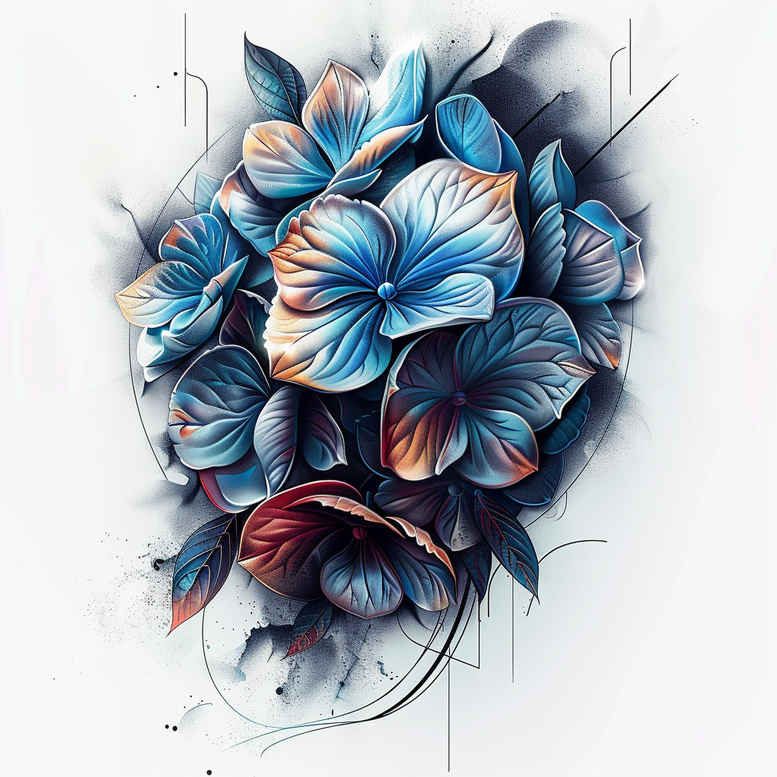 flowers-with-lines – tattoo design ideas free ai generated – surrealism-psychological-depth – for-back – Gallery: other-flowers-inkby-ai
