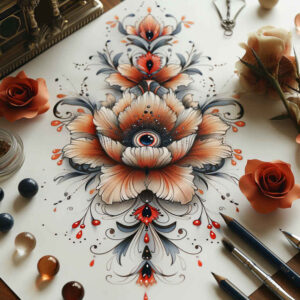 flowers-with-organic-lines – tattoo design ideas free ai generated – realism-contrast-play – for-palm – Gallery: other-flowers-inkby-ai
