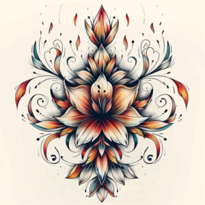 flowers-with-ornamental-details – tattoo design ideas free ai generated – realism-deep-shadows – for-lower-chest – Gallery: other-flowers-inkby-ai