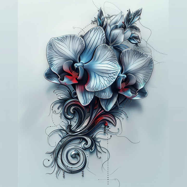 flowers-with-ornamentation – tattoo design ideas free ai generated – realism-organic-structure – for-hip – Gallery: other-flowers-inkby-ai