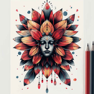 flowers-with-pattern – tattoo design ideas free ai generated – neotraditional-decorative-elements – for-lower-thigh – Gallery: other-flowers-inkby-ai