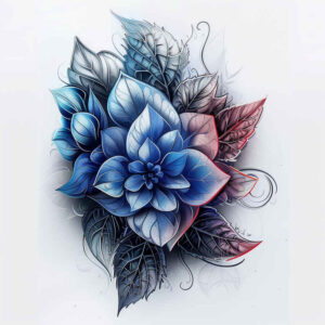 flowers-with-pattern – tattoo design ideas free ai generated – neotraditional-sharp-edges – for-behind-ear – Gallery: other-flowers-inkby-ai