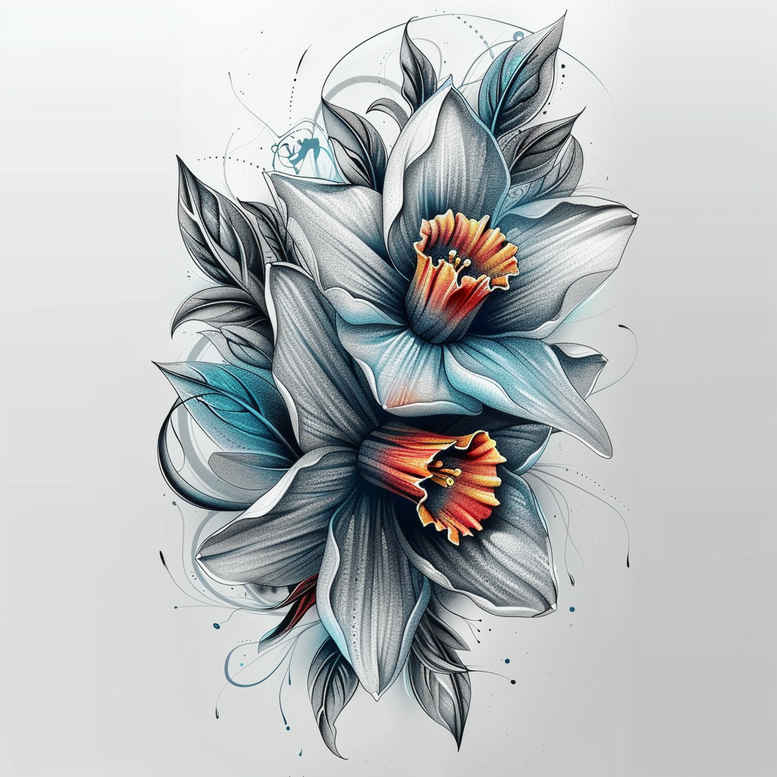 flowers-with-shading – tattoo design ideas free ai generated – realism-reflective-light – for-thigh – Gallery: other-flowers-inkby-ai