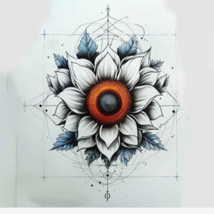 flowers-with-waves – tattoo design ideas free ai generated – neotraditional-clean-contrast – for-behind-ear – Gallery: other-flowers-inkby-ai