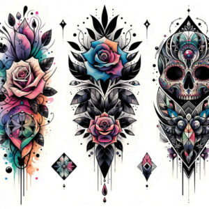 for-women – tattoo design ideas free ai generated – neotraditional-intricate-shading – for-lower-thigh – Gallery: other-flowers-inkby-ai