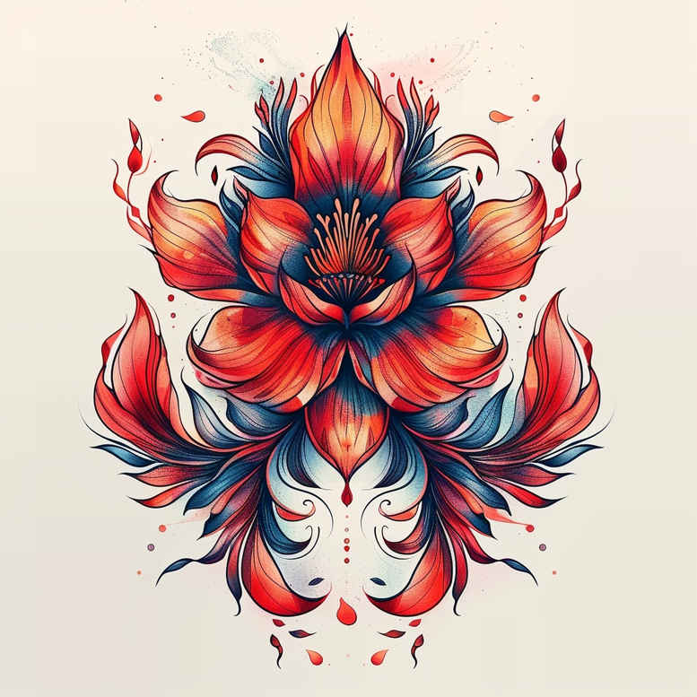geometric-flower-tattoo – tattoo design ideas free ai generated – neotraditional-contrasting-colors – for-abdomen – Gallery: other-flowers-inkby-ai