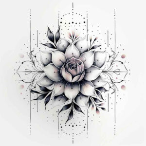 geometric-flowers – tattoo design ideas free ai generated – neotraditional-layered-fill – for-elbow – Gallery: other-flowers-inkby-ai