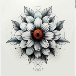 geometric-flowers – tattoo design ideas free ai generated – neotraditional-rich-shading – for-nape – Gallery: other-flowers-inkby-ai