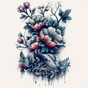 neotraditional-flower-tattoo – tattoo design ideas free ai generated – neotraditional-refined-lines – for-foot – Gallery: other-flowers-inkby-ai
