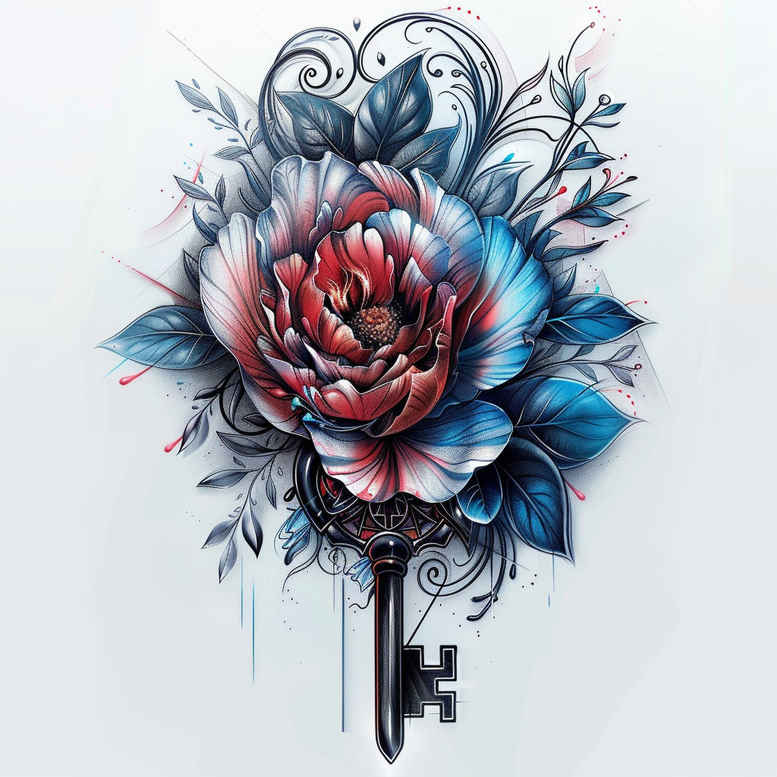 neotraditional-flower-tattoo – tattoo design ideas free ai generated – surrealism-illusionary – for-behind-ear – Gallery: other-flowers-inkby-ai