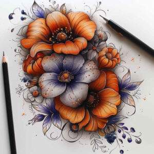 ornamental-detail-flower-tattoo – tattoo design ideas free ai generated – neotraditional-layered-shading – for-ribs – Gallery: other-flowers-inkby-ai