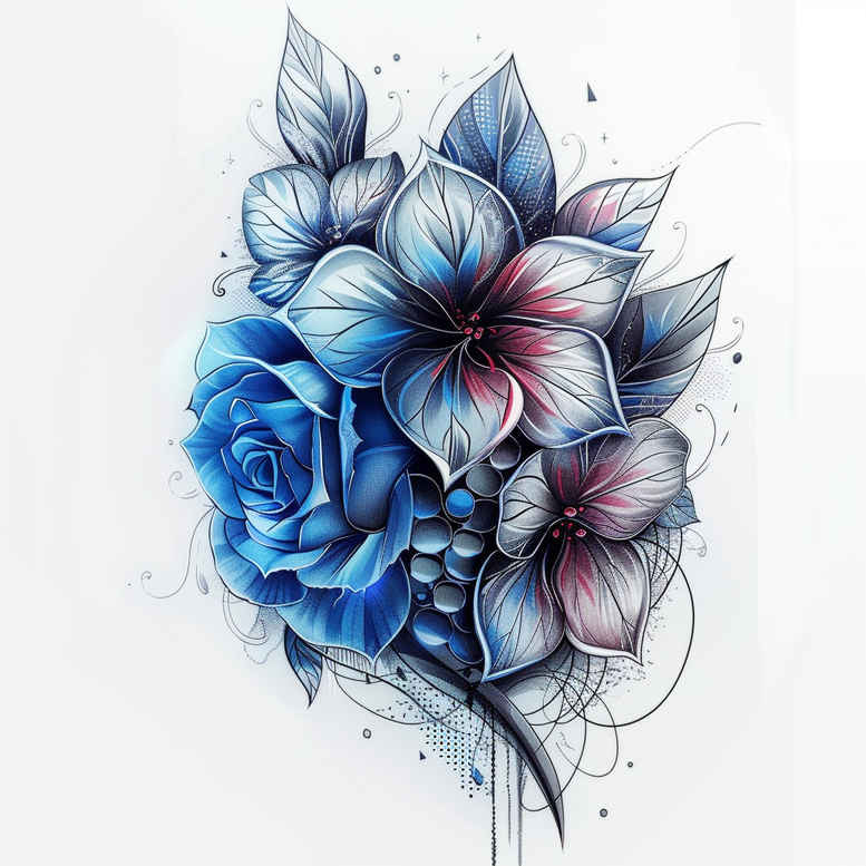 ornamental-flower-tattoo – tattoo design ideas free ai generated – neotraditional-dynamic-color – for-back – Gallery: other-flowers-inkby-ai