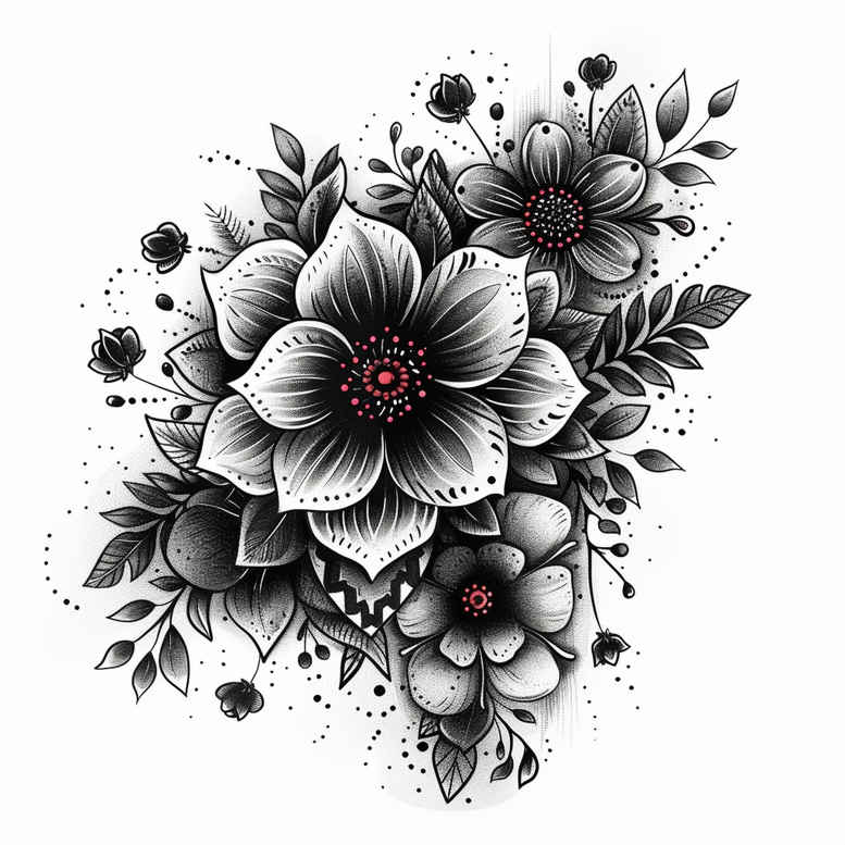 realistic-flower-tattoo – tattoo design ideas free ai generated – surrealism-subconscious-themes – for-abdomen – Gallery: other-flowers-inkby-ai