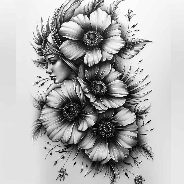 other-flowers tattoo design ideas pinprick decorative for shin
