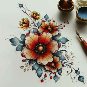 other-flowers tattoo design ideas no shading flowing symbol of courage
