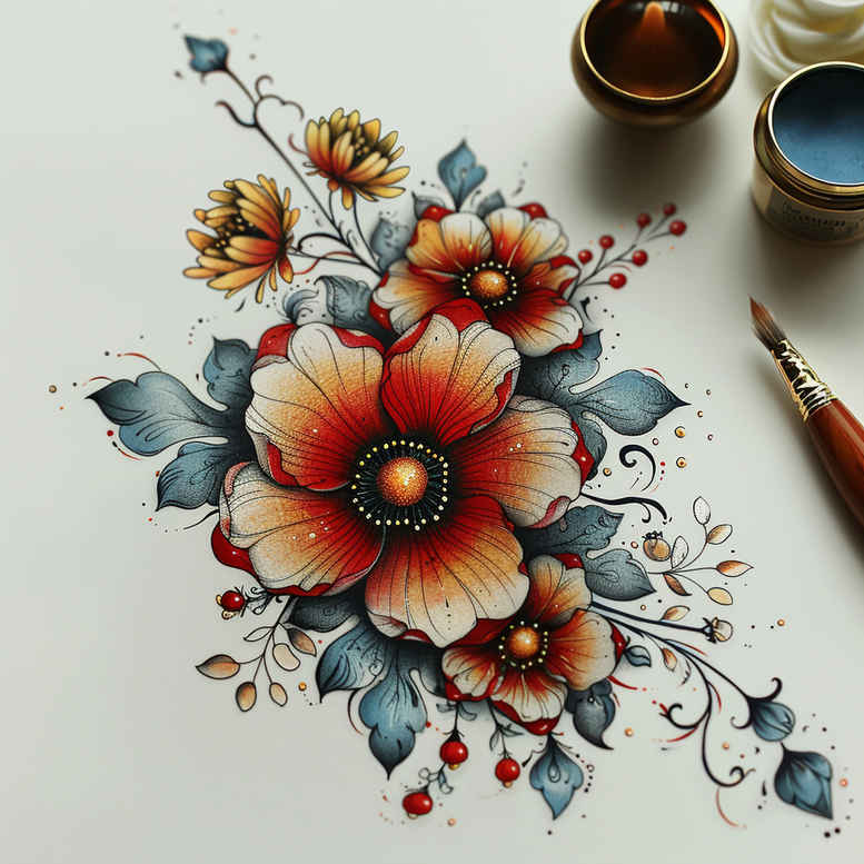 other-flowers tattoo design ideas no shading flowing symbol of courage