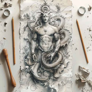 greek-courage-symbols – tattoo design ideas free ai generated – realism-soft-contrast – for-back-of-neck – Gallery: other-greece-inkby-ai