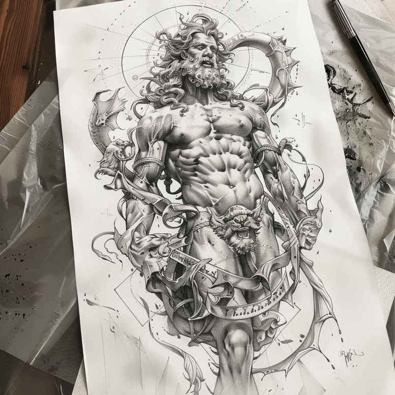 greek-gods-tattoo-neotraditional-vivid-detail-for-knee – tattoo design ideas free ai generated – Gallery: other-greece-inkby-ai